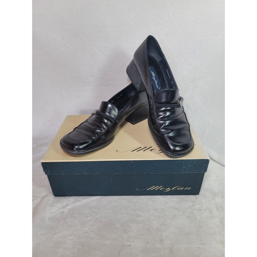 Mezlan Kidman Black Leather Square Toe Loafers Dark Acadamia 6.5 M Spain Office